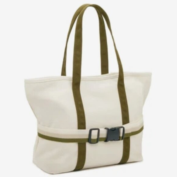 NWT DSW Exclusive Ivory Green Canvas Tote Bag with Travel Strap - Picture 7 of 11
